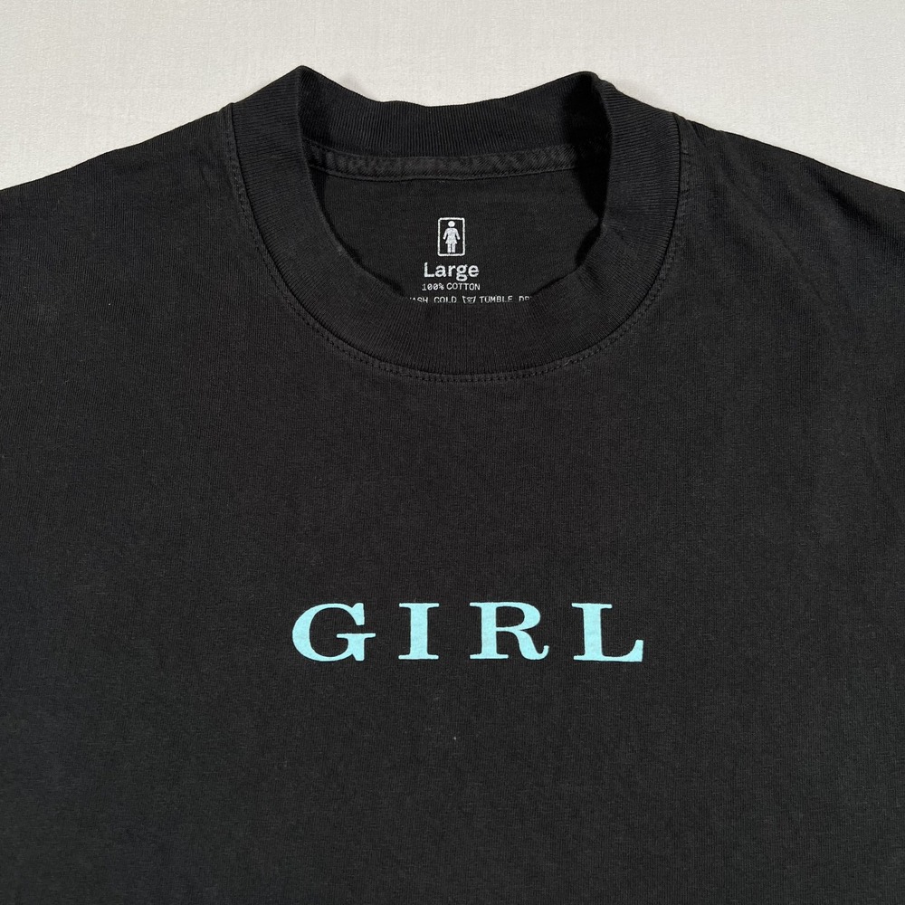 Girl Skateboards Logo T-Shirt Men's Large Black Blue Graphic Tee Short Sleeve